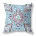 Homeroots 18 in. Boho Floral Indoor Outdoor Zippered Throw Pillow Light Blue & Magenta 417420